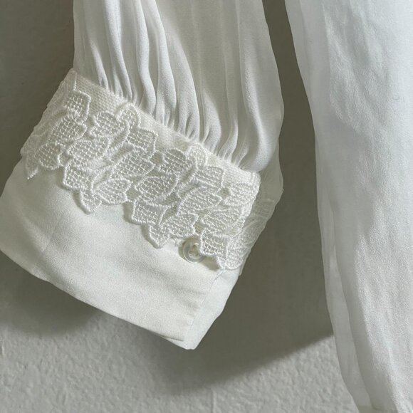 Maje 3 Womens Large Ivory Ruffle Blouse Tie Neck Long Sleeve Shirt Top - Picture 9 of 12